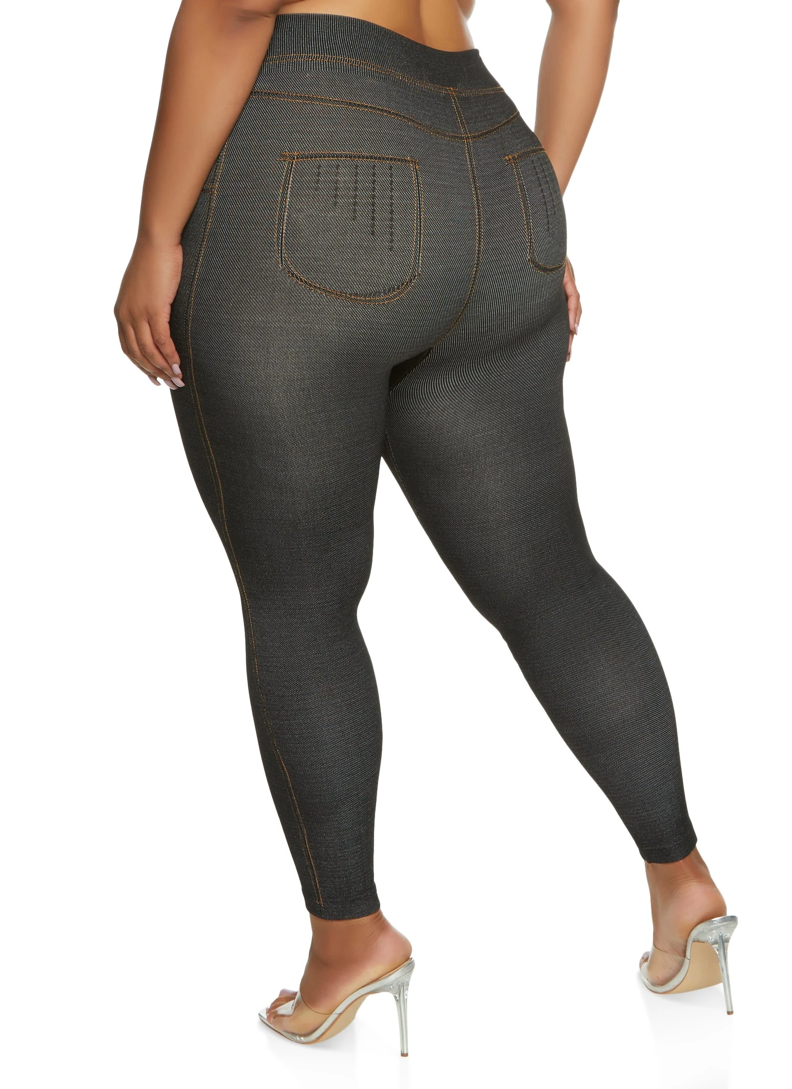 Plus Size Denim Knit Fleece Lined Jeggings - Image 2