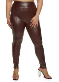 Plus Size Faux Leather High Waist Leggings