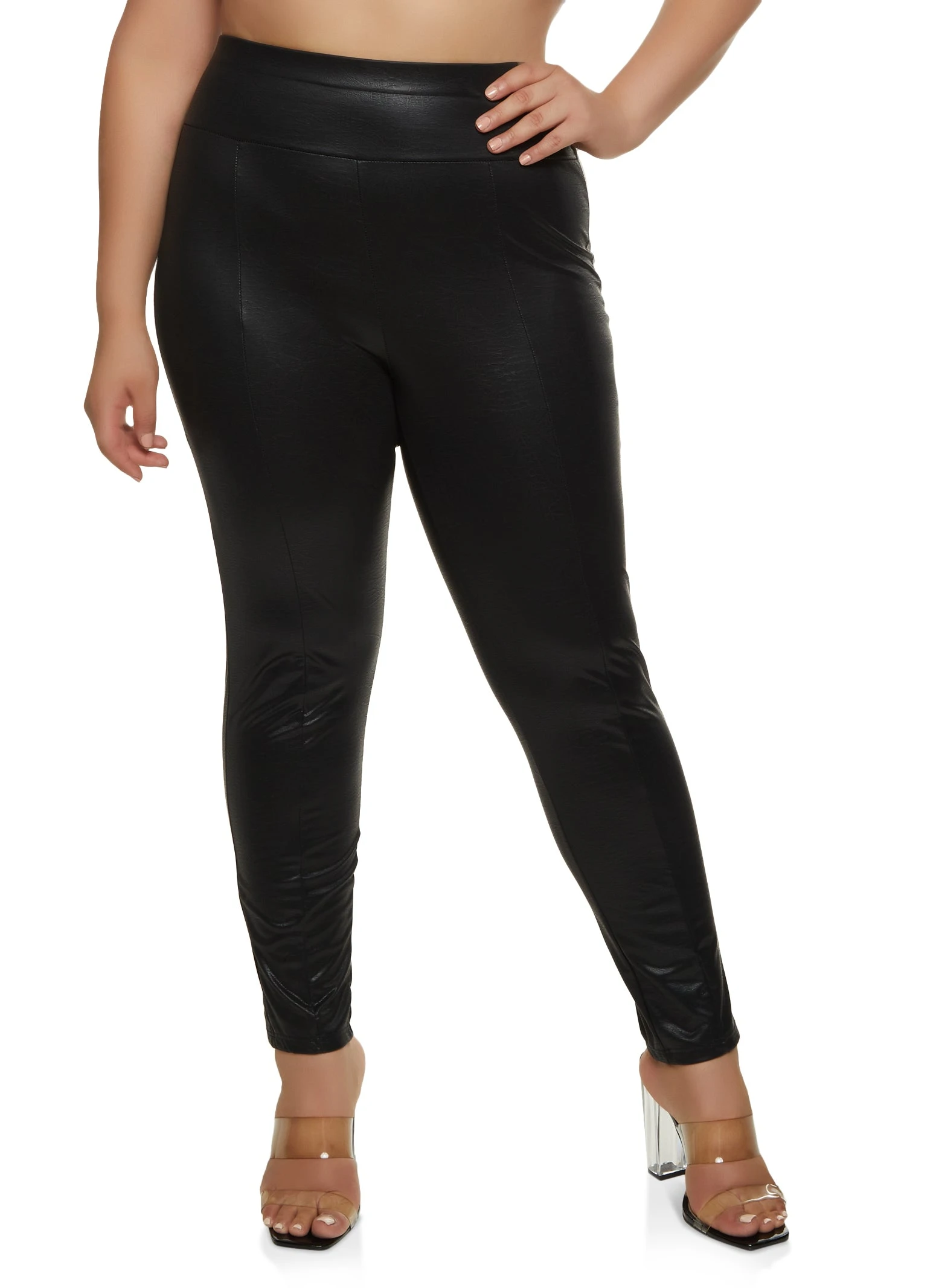Plus Size Faux Leather Snake Print Leggings