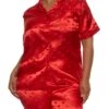 Plus Size Satin Heart Print Notch Collar Pajama Shirt And Shorts