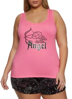 Plus Size Angel Pajama Tank Top And Velour Shorts