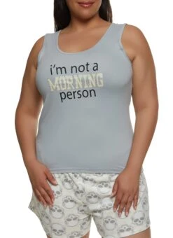 Plus Size Im Not A Morning Person Pajama Tank Top And Shorts