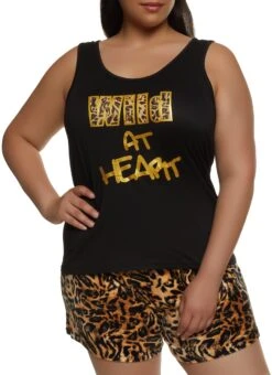 Plus Size Leopard Wild At Heart Pajama Tank Top And Shorts