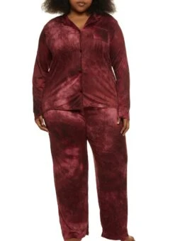 Plus Size Tie Dye Long Sleeve Pajama Shirt And Pants