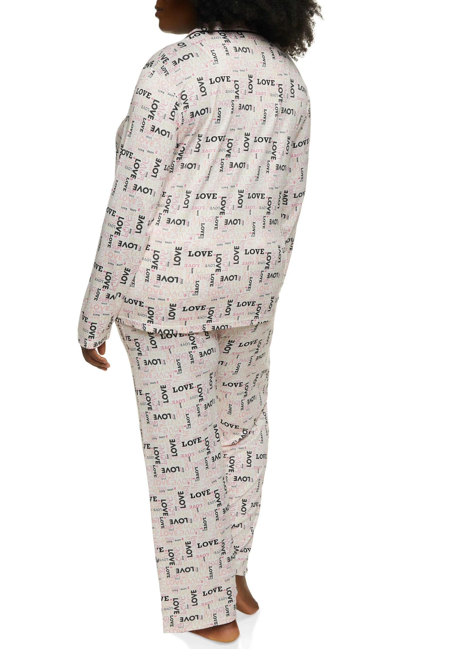 Plus Size Love Print Long Sleeve Pajama Shirt And Pants - Image 2
