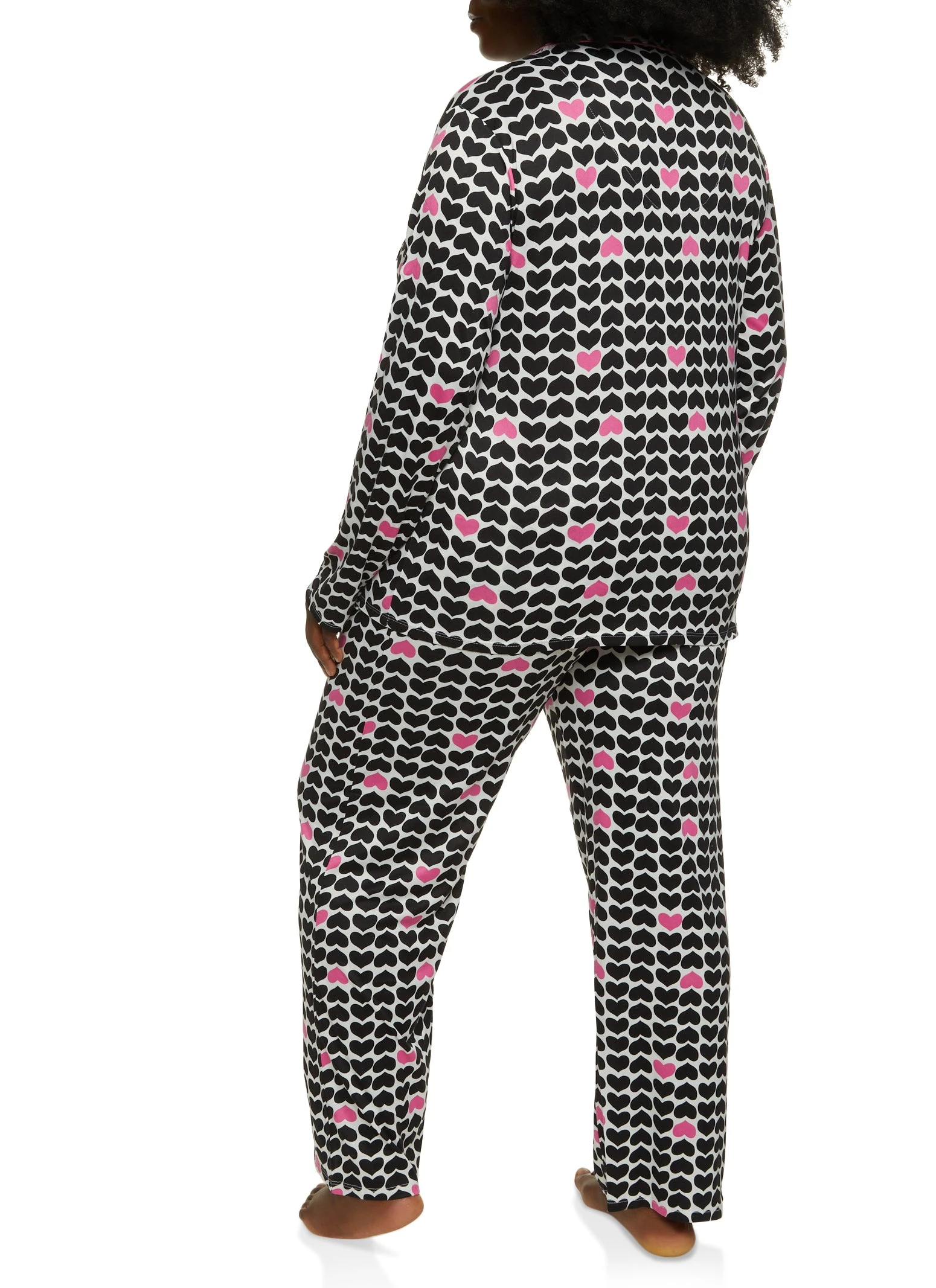 Plus Size Heart Print Long Sleeve Pajama Shirt And Pants - Image 2