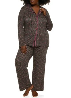 Plus Size Striped Love Pajama Shirt And Pants