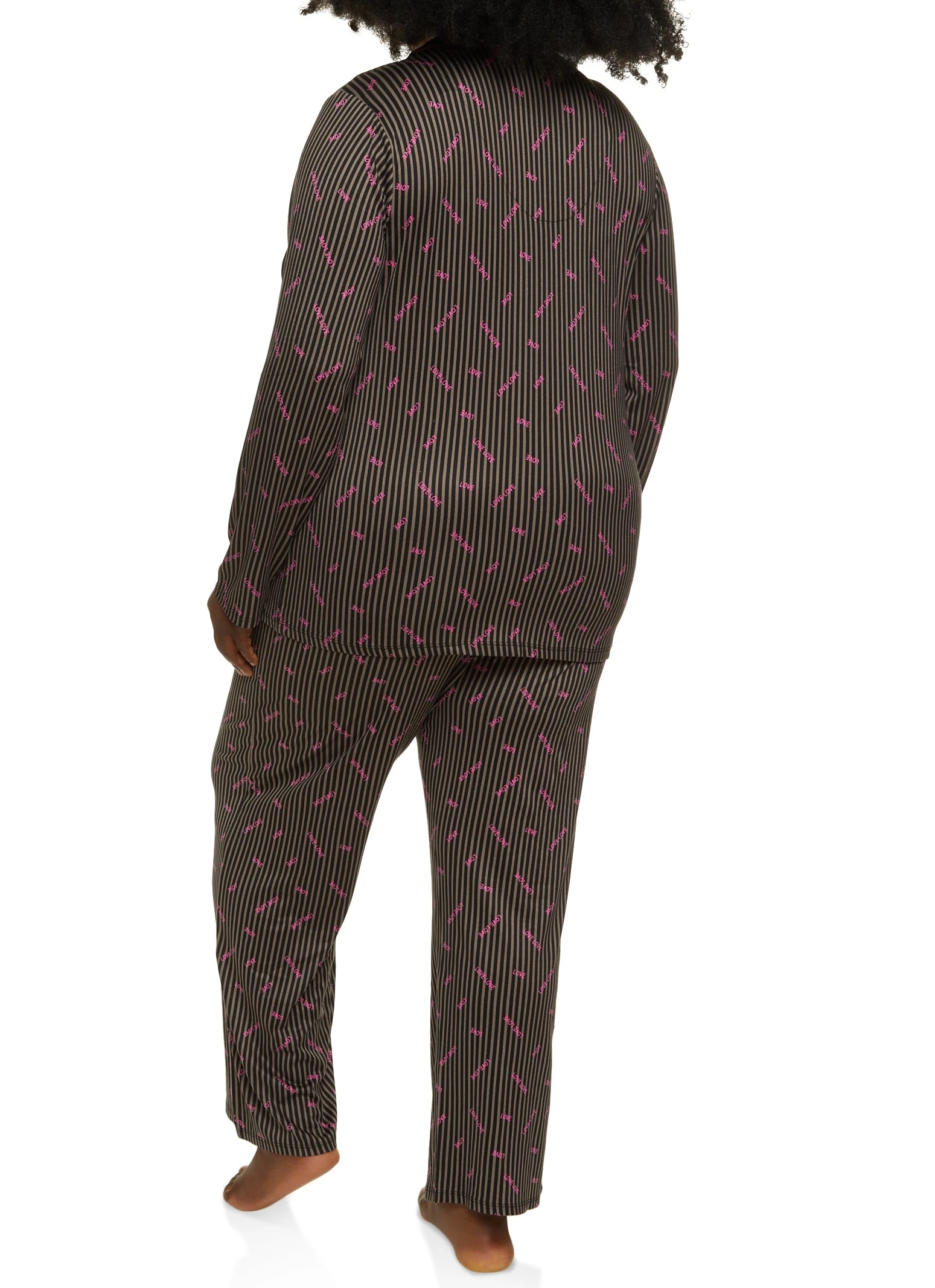 Plus Size Striped Love Pajama Shirt And Pants - Image 2