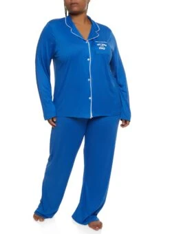 Plus Size Graphic Pocket Pajama Shirt And Pants