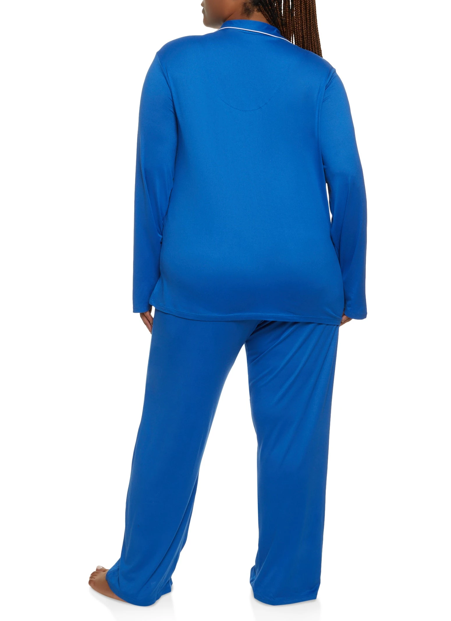 Plus Size Graphic Pocket Pajama Shirt And Pants - Image 2