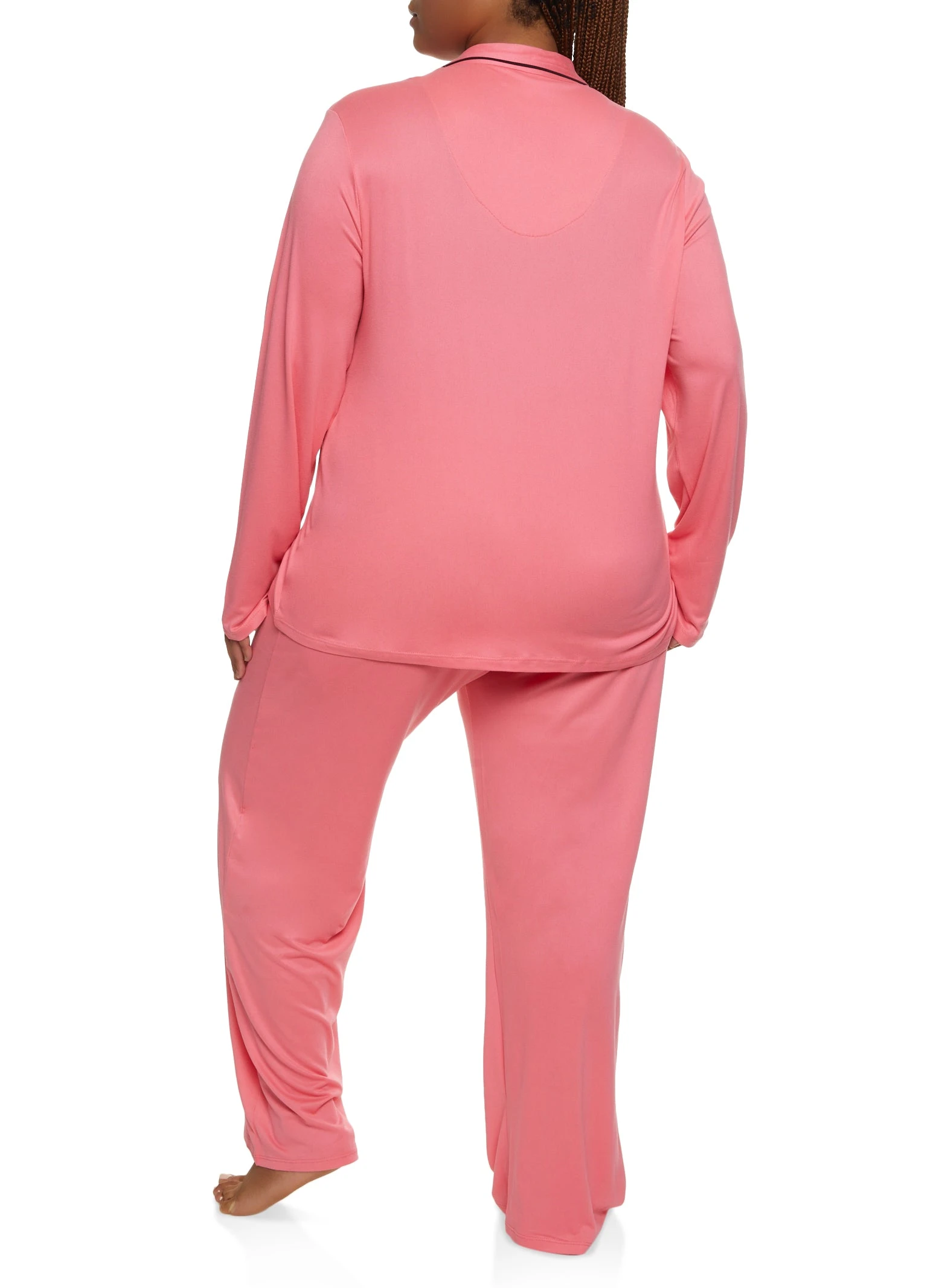 Plus Size Graphic Pocket Pajama Shirt And Pants - Image 2