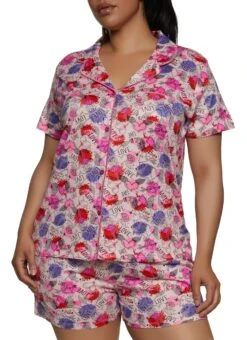 Plus Size Paint Splatter Graphic Print Pajama Shirt And Shorts