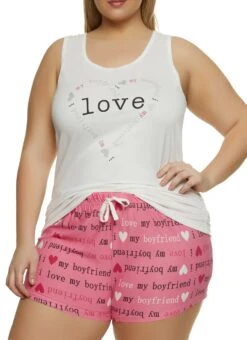Plus Size I Love My Boyfriend Pajama Tank Top And Shorts