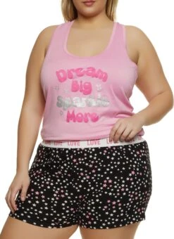 Plus Size Graphic Pajama Tank Top And Shorts