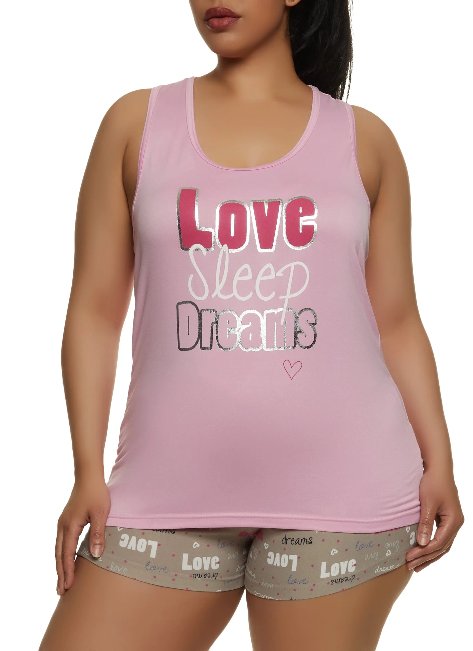 Plus Size Love Sleep Foil Screen Pajama Tank Top And Shorts