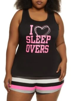Plus Size Sleepovers Pajama Tank Top And Shorts