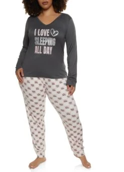 Plus Size I Love Sleeping All Day Pajama Top And Pants