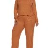 Plus Size Solid Ribbed Knit Lettuce Edge Pajama Top And Pants