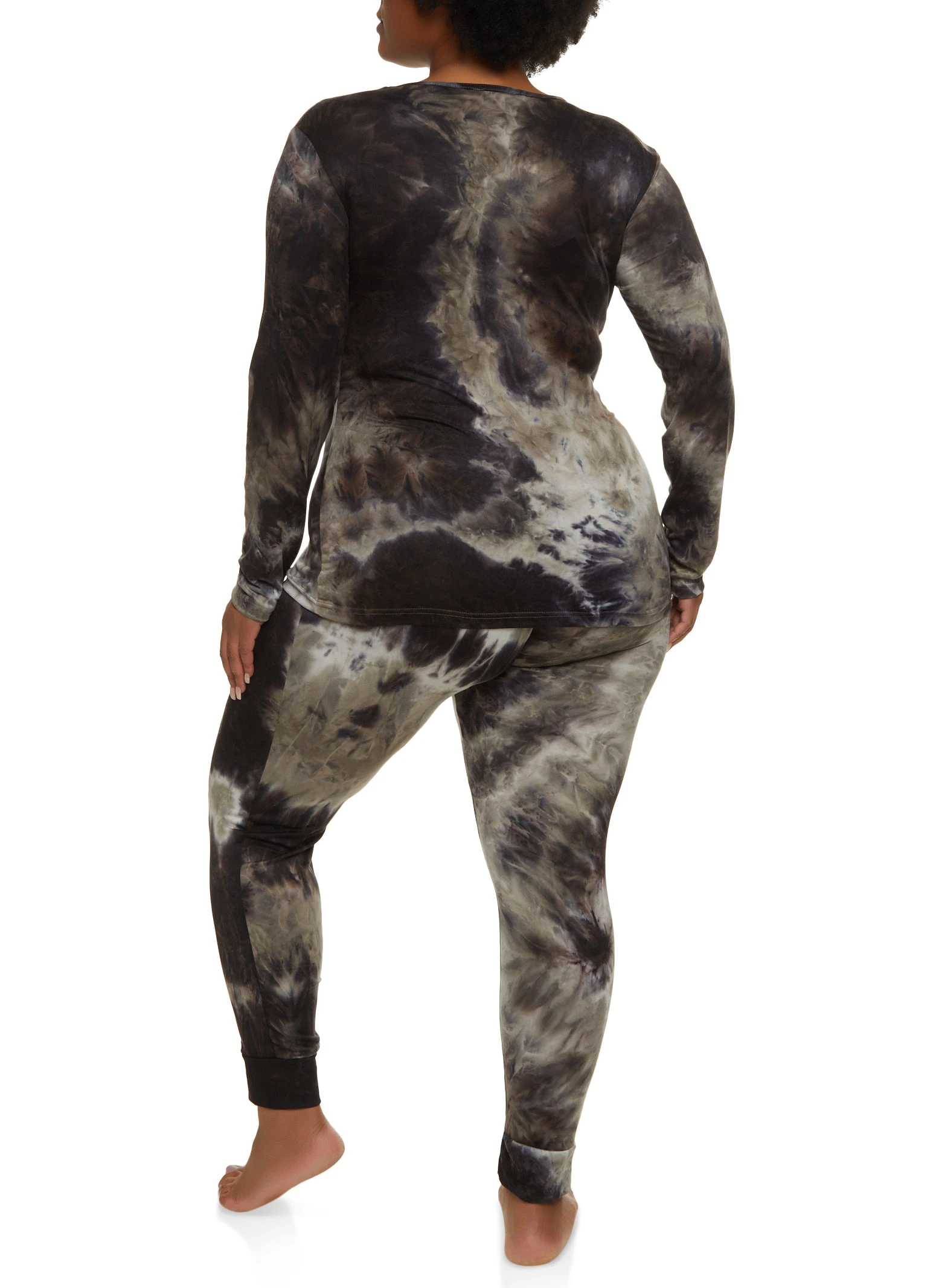Plus Size Tie Dye V Neck Pajama Top And Pants - Image 2