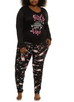 Plus Size Have Wine Pajama Top And Pants