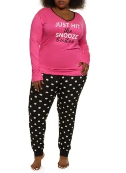 Plus Size Snooze Button Pajama Top And Pants