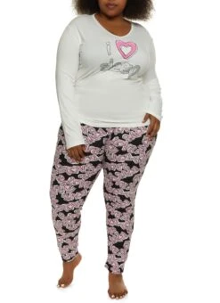 Plus Size I Heart Sleep Pajama Top And Pants