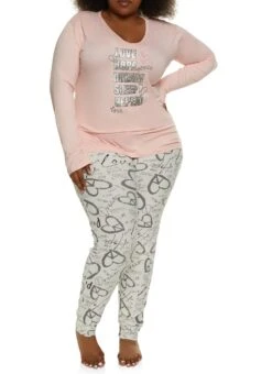 Plus Graphic Print Pajama Long Sleeve Top And Pants