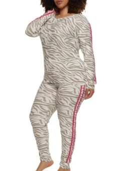 Plus Size Zebra Varsity Stripe Pajama Top And Pants