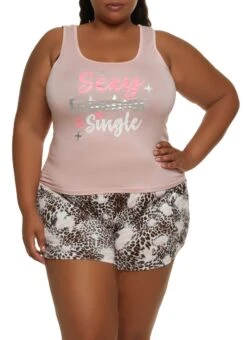 Plus Size Foil Sexy Fabulous Single Pajama Tank Top And Shorts