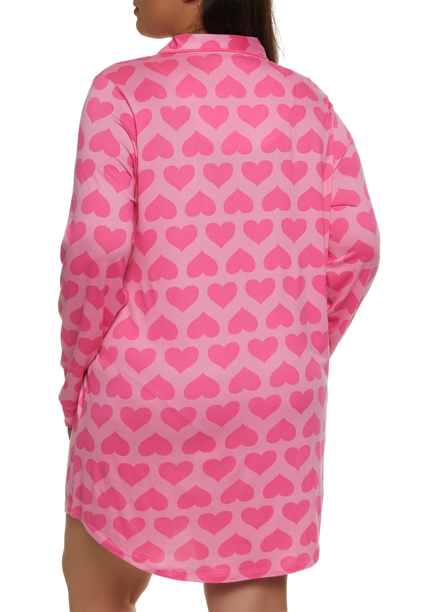Plus Size Heart Patterned Notch Collar Button Front Nightgown - Image 2