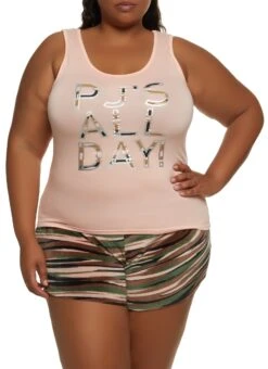 Plus Size Foil Screen PJs All Day Pajama Tank Top And Shorts
