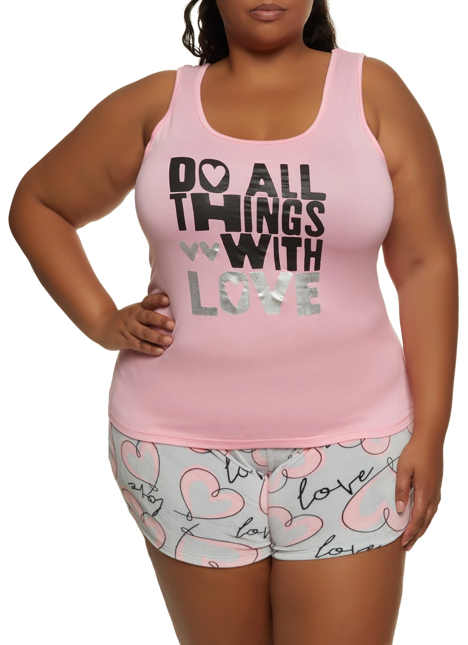 Plus Size Do All Things With Love Pajama Tank Top And Shorts