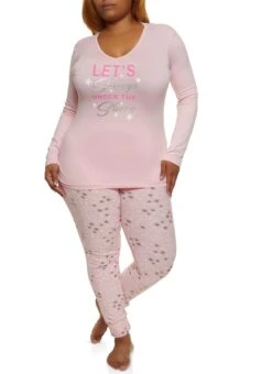 Plus Size Under The Stars Graphic Pajama Top And Pants