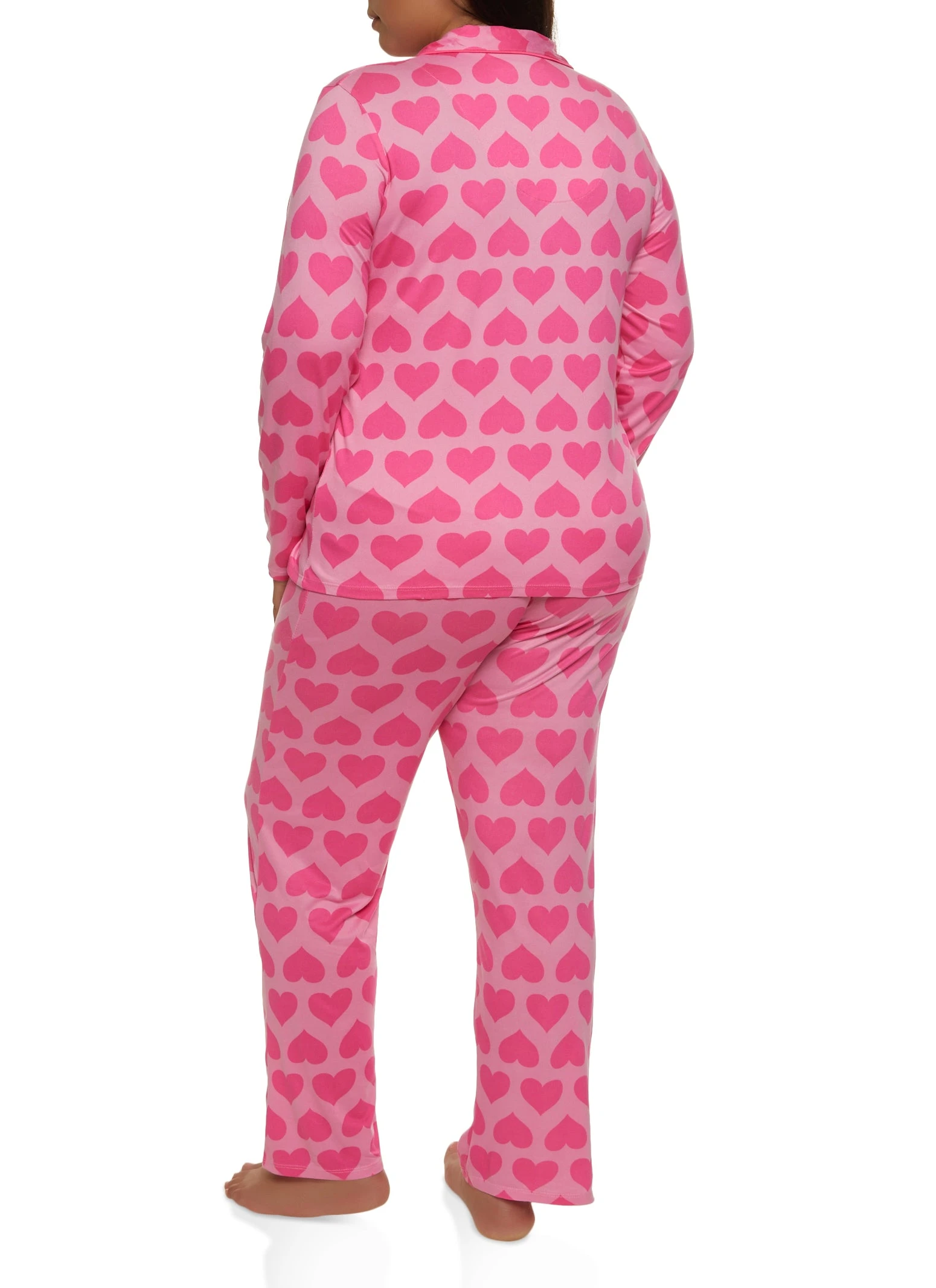 Plus Size Heart Graphic Print Pajama Shirt And Pants - Image 2
