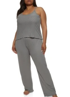 Plus Size Lettuce Edge Pajama Cami And Pants
