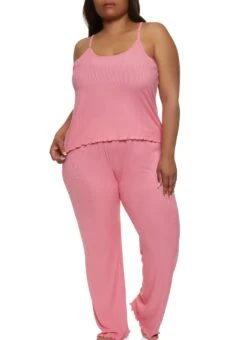 Plus Size Lettuce Edge Pajama Cami And Pants