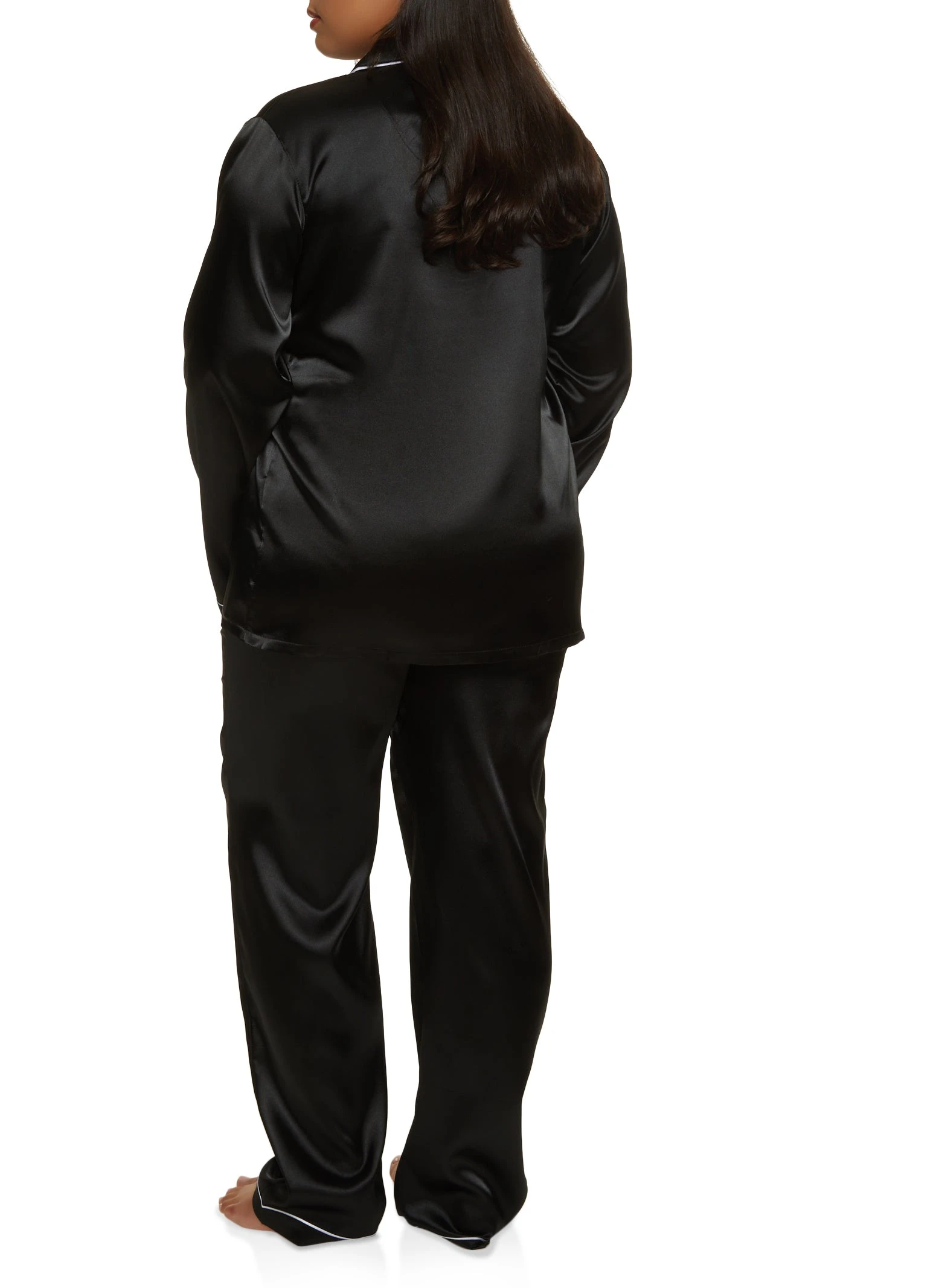 Plus Size Satin Button Down Pajama Shirt And Pants - Image 2