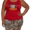 Plus Size Velour Give Me Kisses Pajama Tank Top And Shorts
