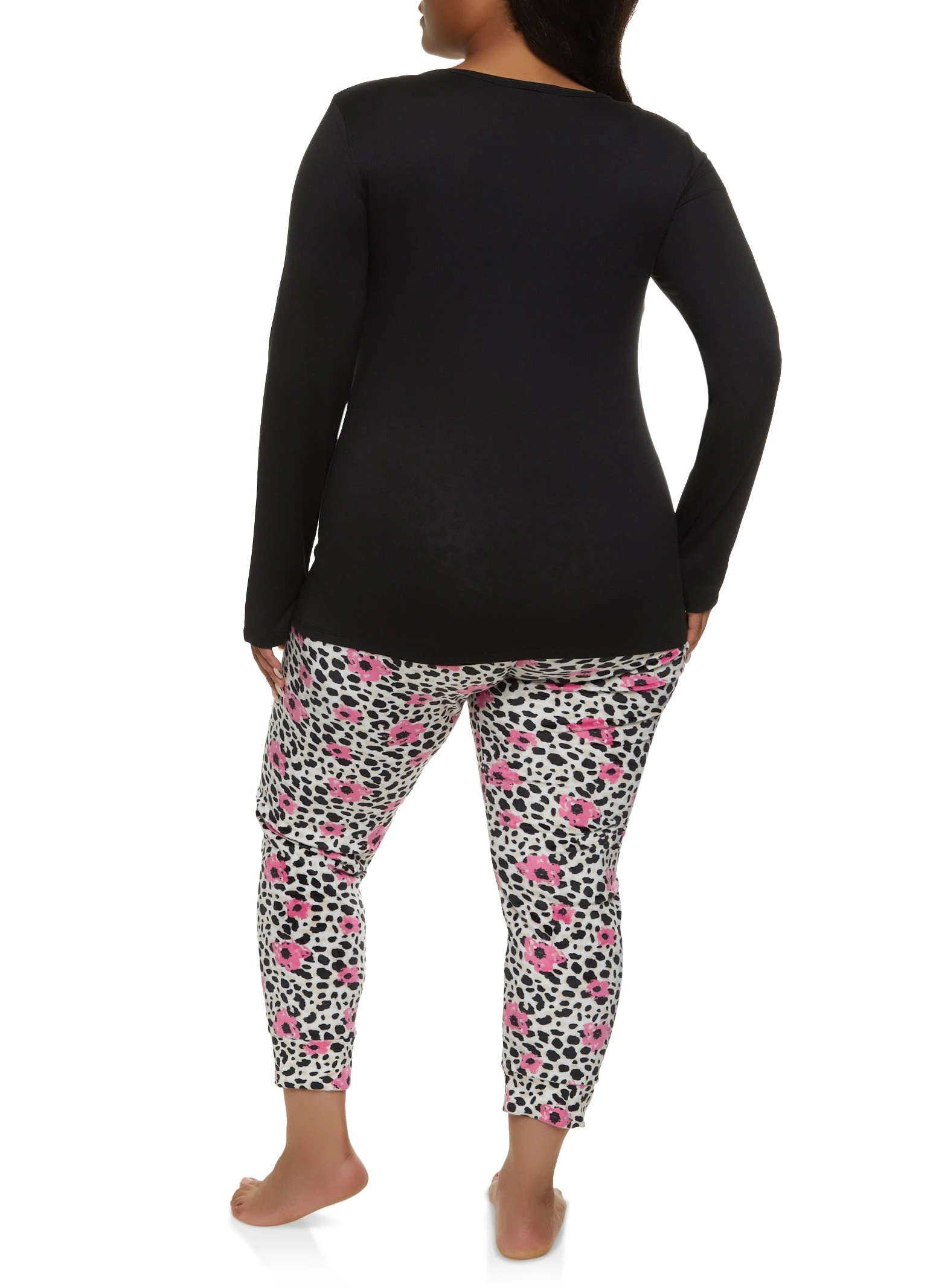Plus Size Floral Graphic Long Sleeve Pajama Top And Pants - Image 3
