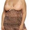 Plus Size Animal Print Floral Lace Babydoll And Shorts