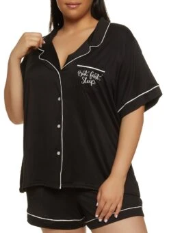 Plus Size But First Sleep Pajama Shirt And Shorts