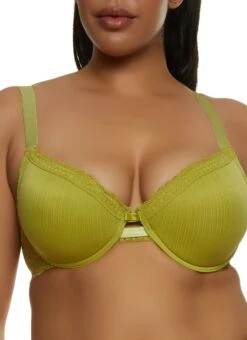 Plus Size Lace Shadow Striped Plunge Bra
