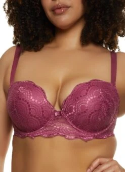 Plus Size Lace Patterned Balconette Bra | Convertible To Strapless