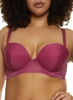 Plus Size Shadow Stripe Lace Convertible Balconette Bra