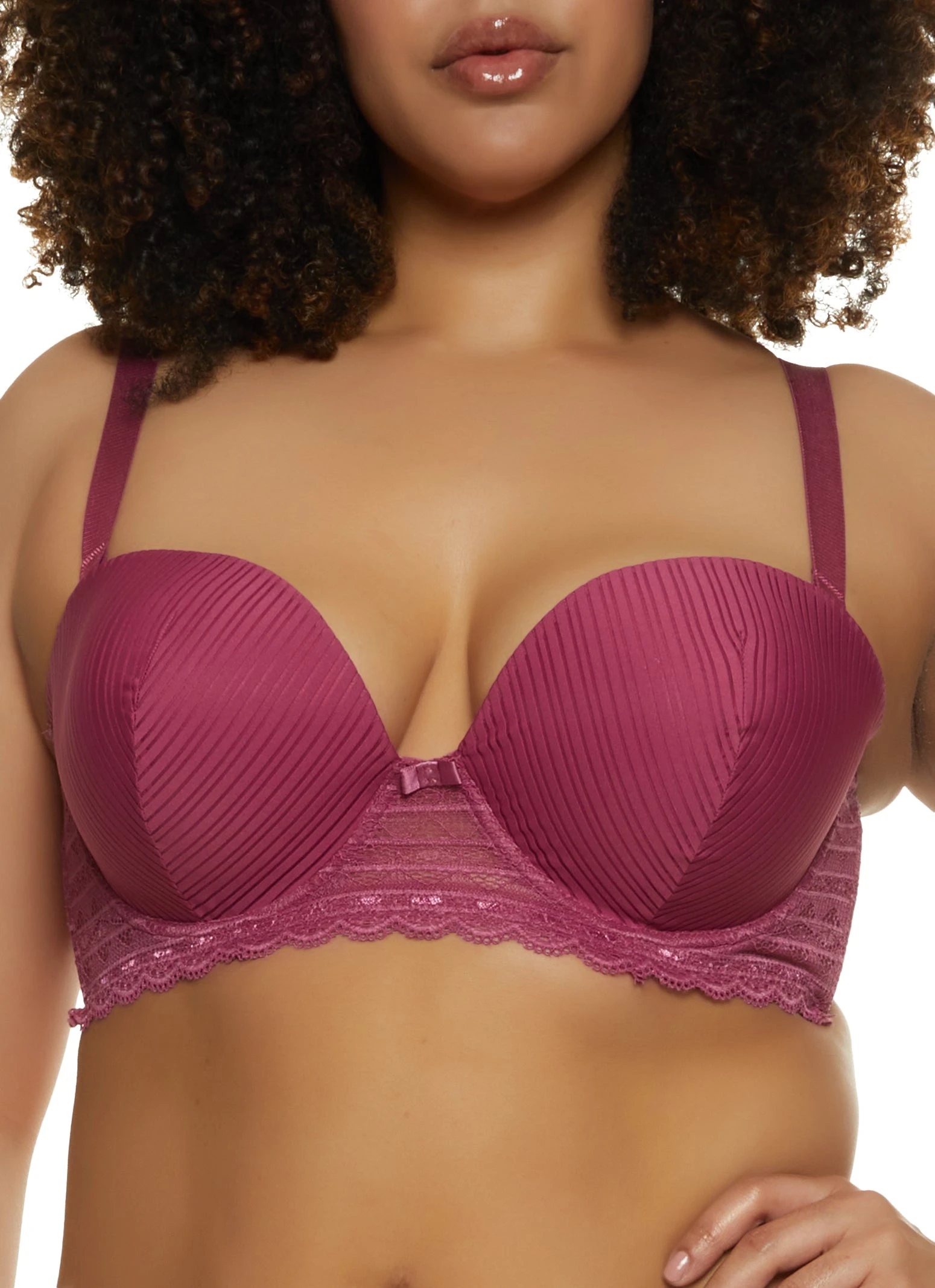 Plus Size Shadow Stripe Lace Convertible Balconette Bra
