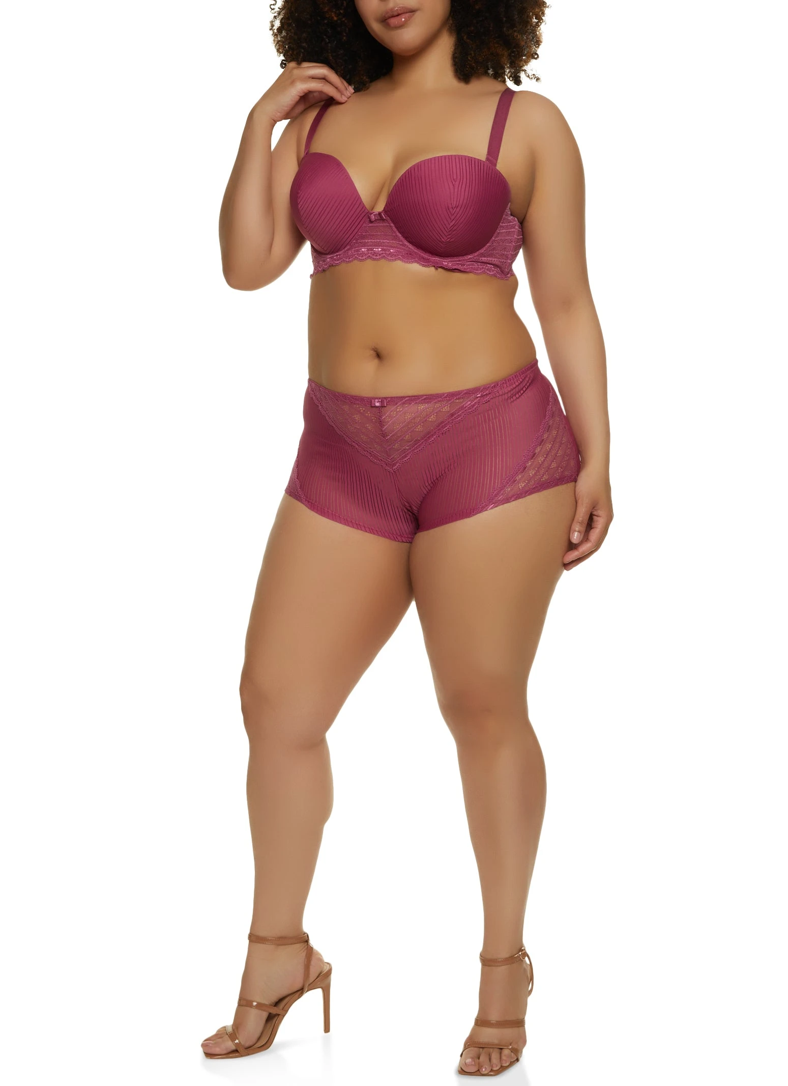 Plus Size Shadow Stripe Lace Convertible Balconette Bra - Image 2