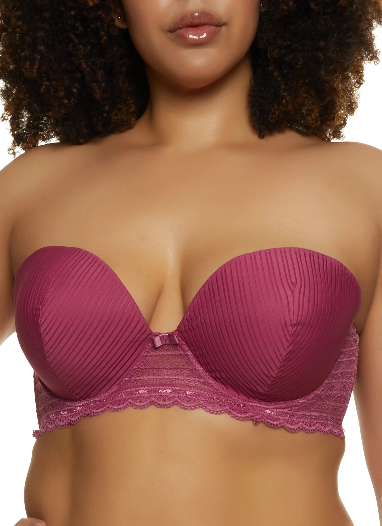 Plus Size Shadow Stripe Lace Convertible Balconette Bra - Image 3