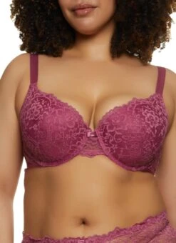Plus Size Flower Lace Plunge Bra