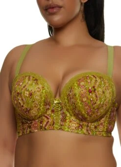 Plus Size Patterned Lace Up Detail Balconette Bra | Converts To Strapless