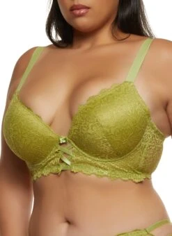 Plus Size Patterned Lace Caged Front Longline Bra